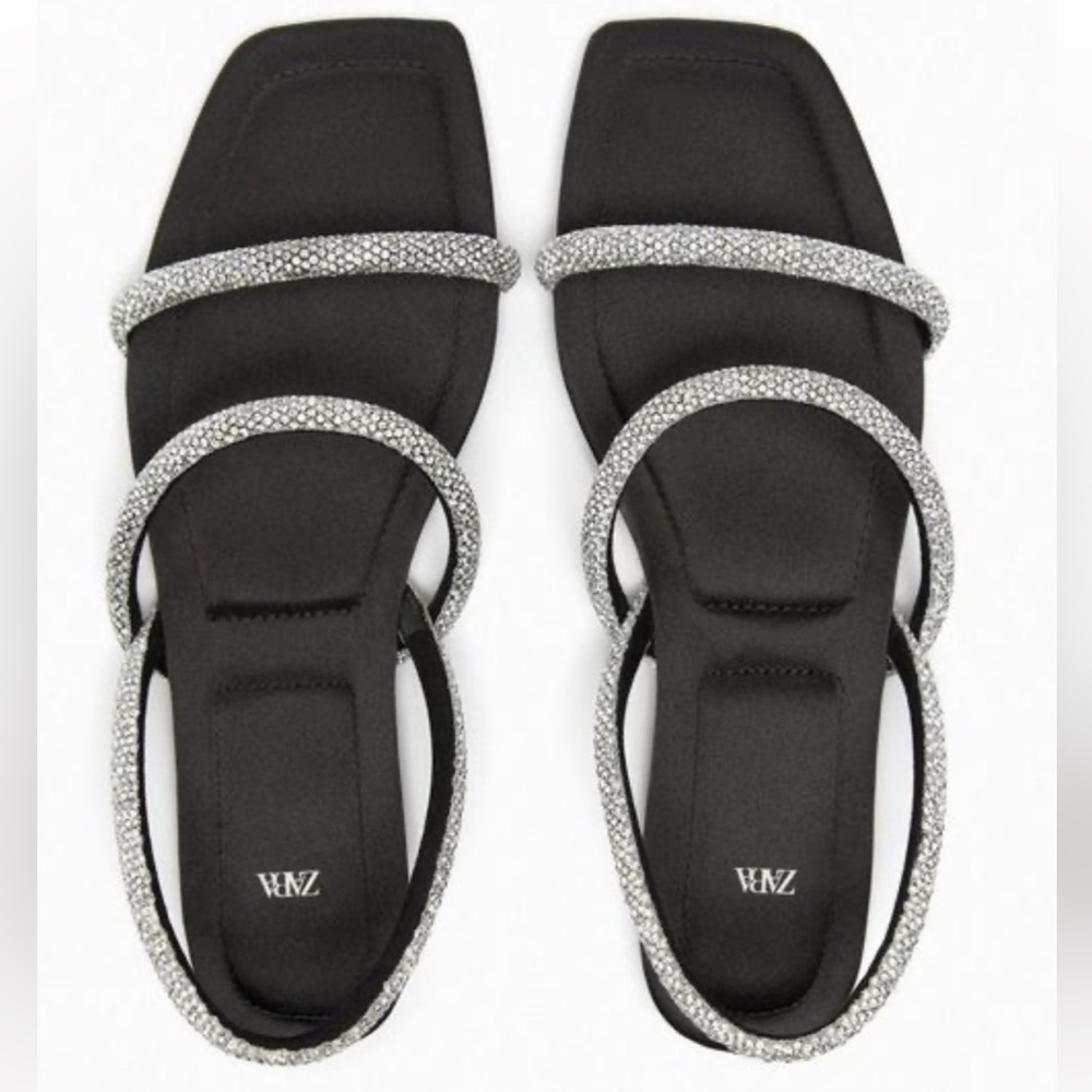 Zara Rhinestone Flat Sandals